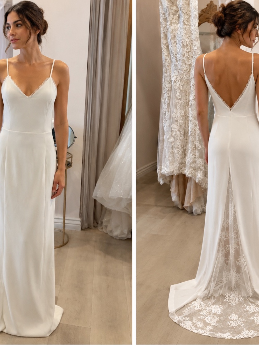 Lulu's Ivory Lace-Back Spaghetti Strap Wedding Dress